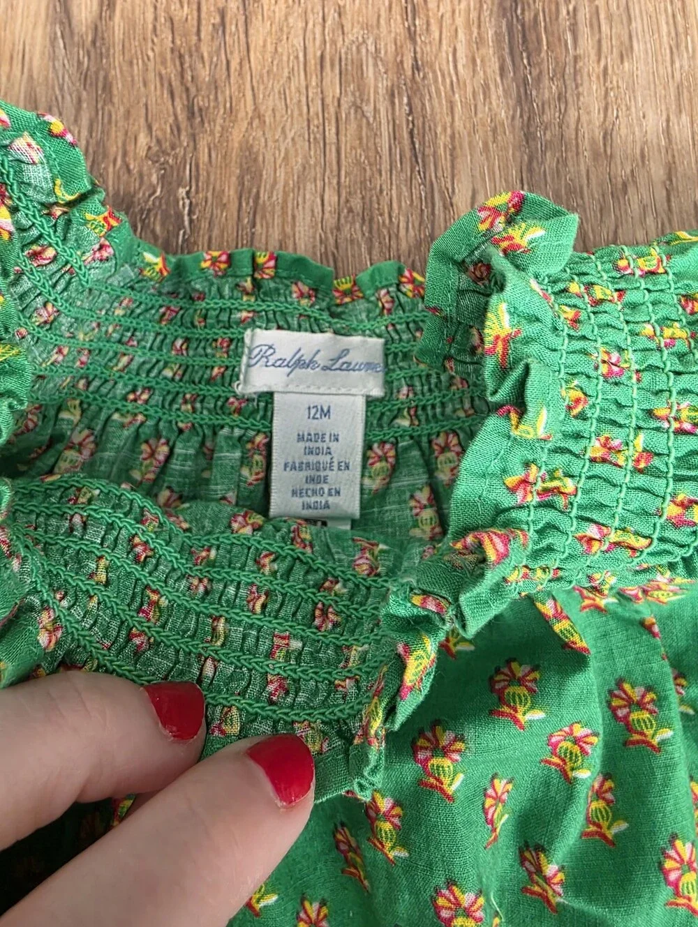 Ralph Lauren Baby Girl's Floral Smocked Cotton Top and Pant Set Size 12m